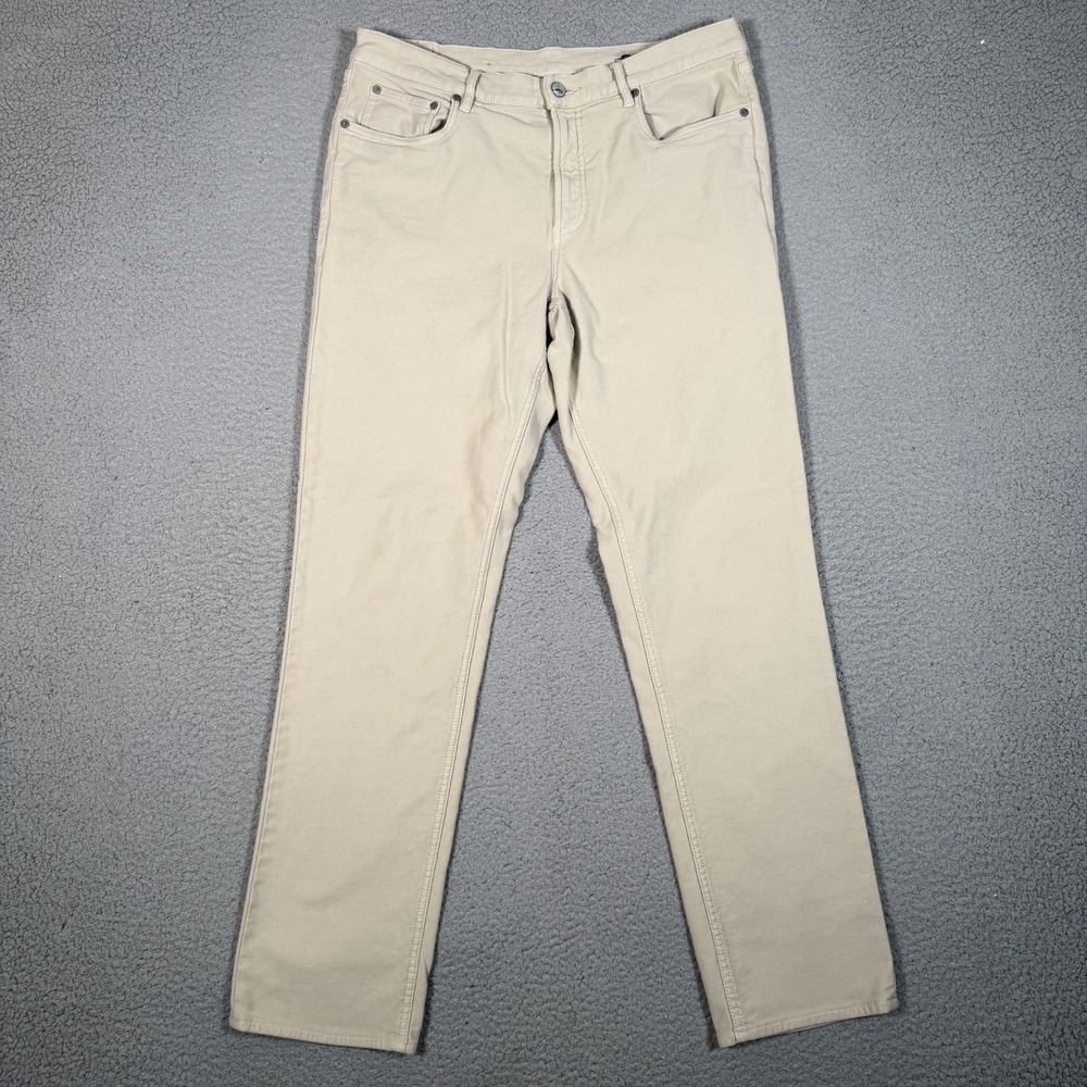 Faherty Pants Mens 34x32 Brown Stretch Terry 5 Pocket Casual Slim Straight Logo